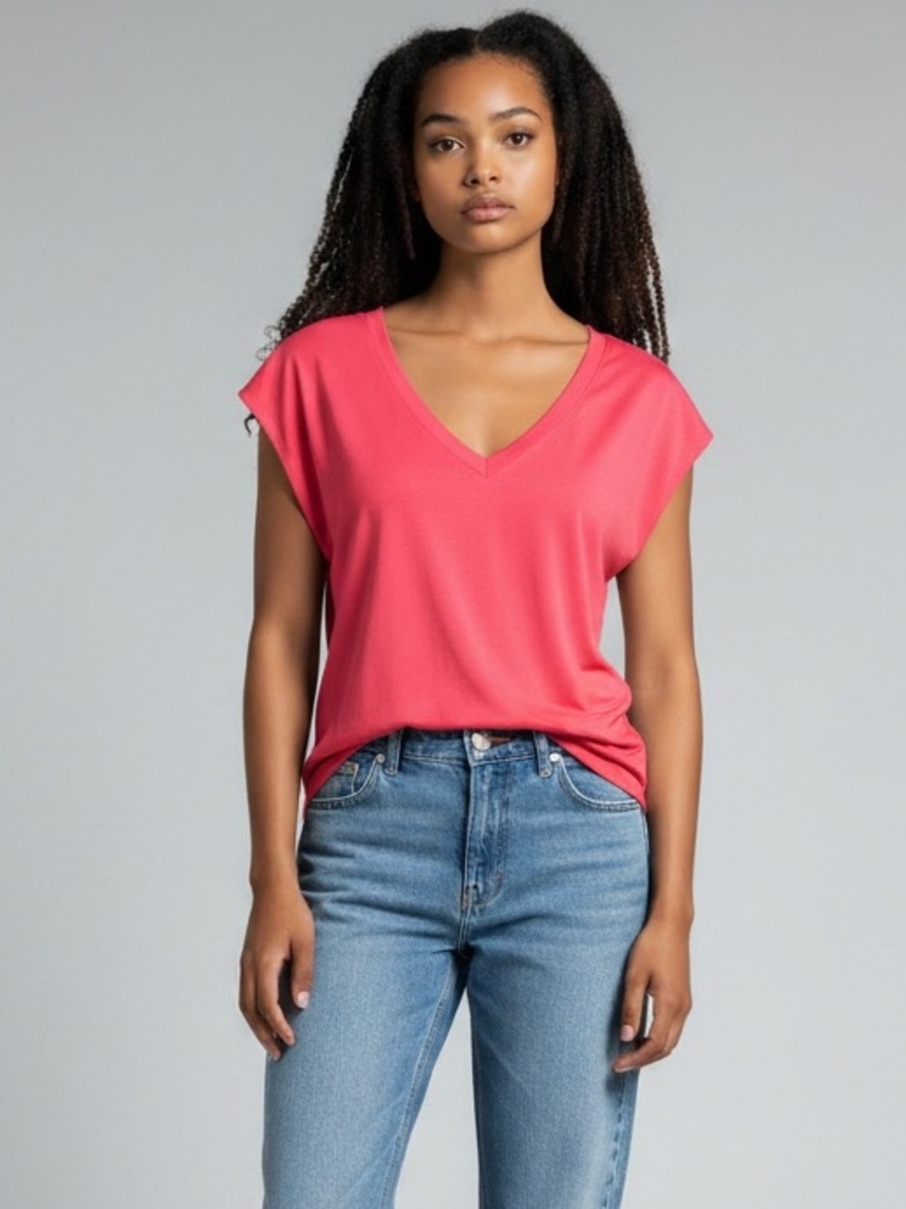 Krimson Klover V-Neck Cap Sleeve Top in Coral Pink